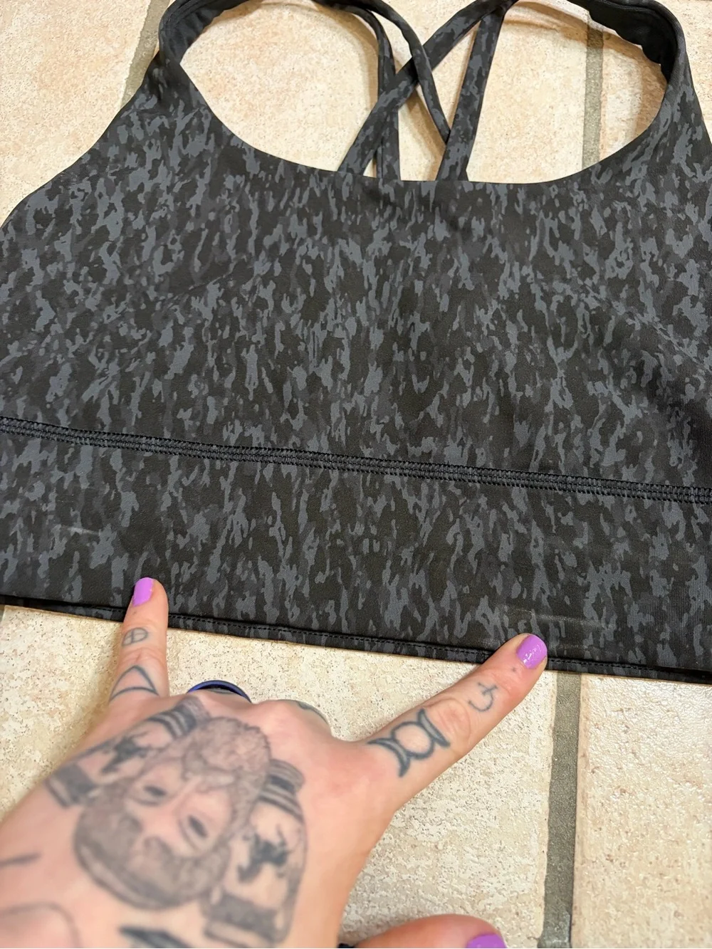 Lululemon Energy Longline Bra Medium Support, B-D Leopard Camo Deep Coal Multi 6